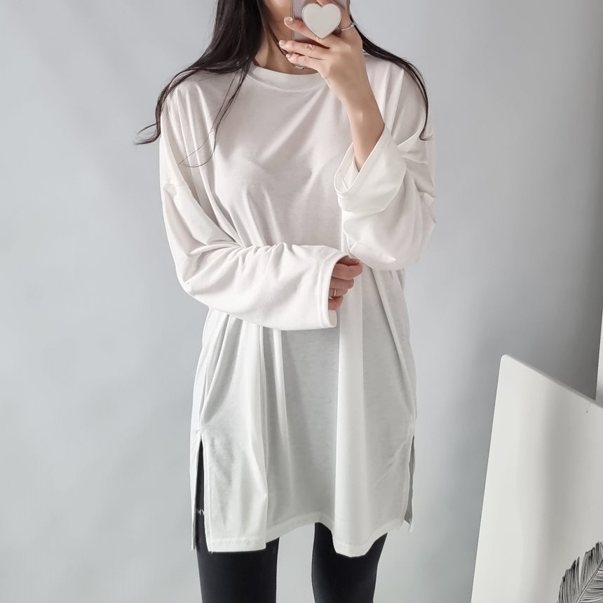 [당일발송] 실키 트임 롱 티셔츠 원피스기장 레깅스코디 총기장79 상세 이미지 6