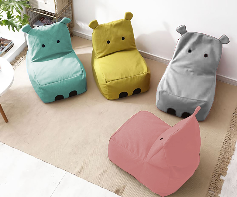 히포 키즈 빈백 아이 소파 패브릭 조카 아이 생일 어린이집 어린이날 유치원 선물 하마 그레이