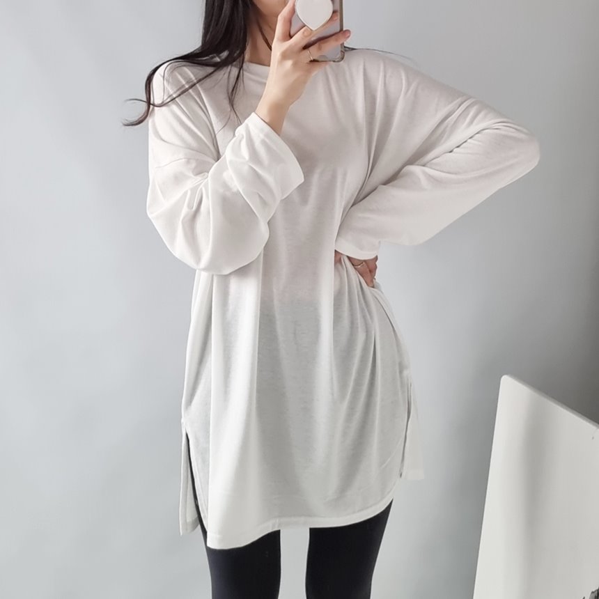 [당일발송] 실키 트임 롱 티셔츠 원피스기장 레깅스코디 총기장79 상세 이미지 9