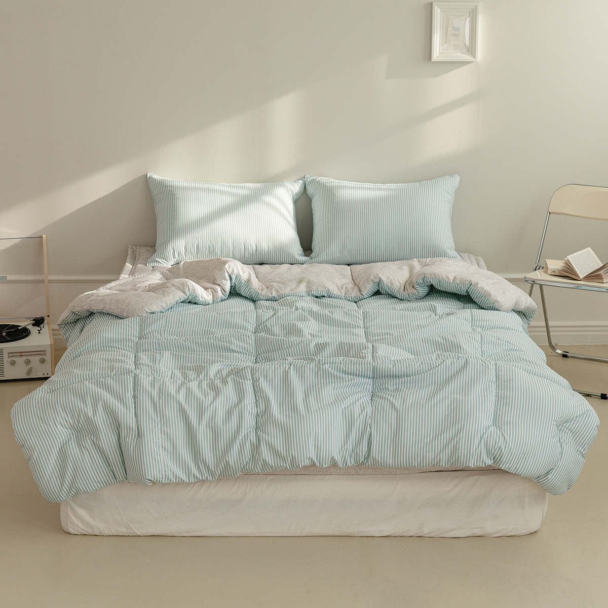 차렵이불 스트라이프 블루 알러지케어 이불 사계절 먼지없는 침구 세트 Q