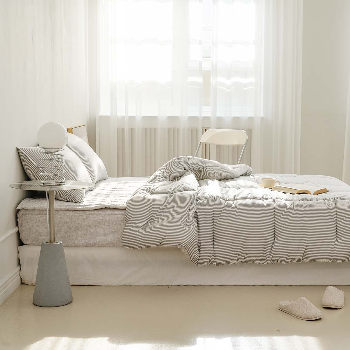 차렵이불 스트라이프 그레이 알러지케어 이불 사계절 먼지없는 침구 세트