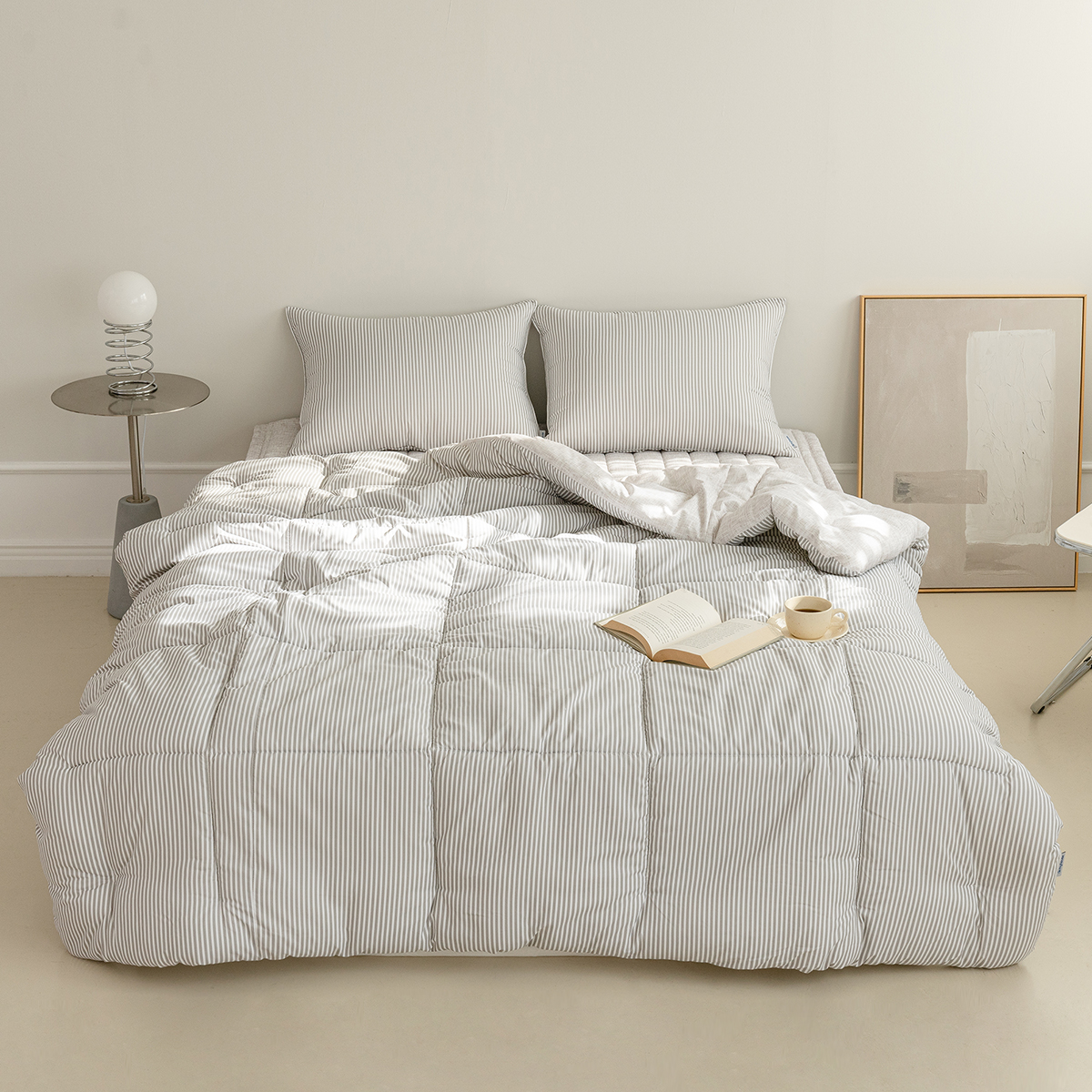 차렵이불 스트라이프 그레이 알러지케어 이불 사계절 먼지없는 침구 세트