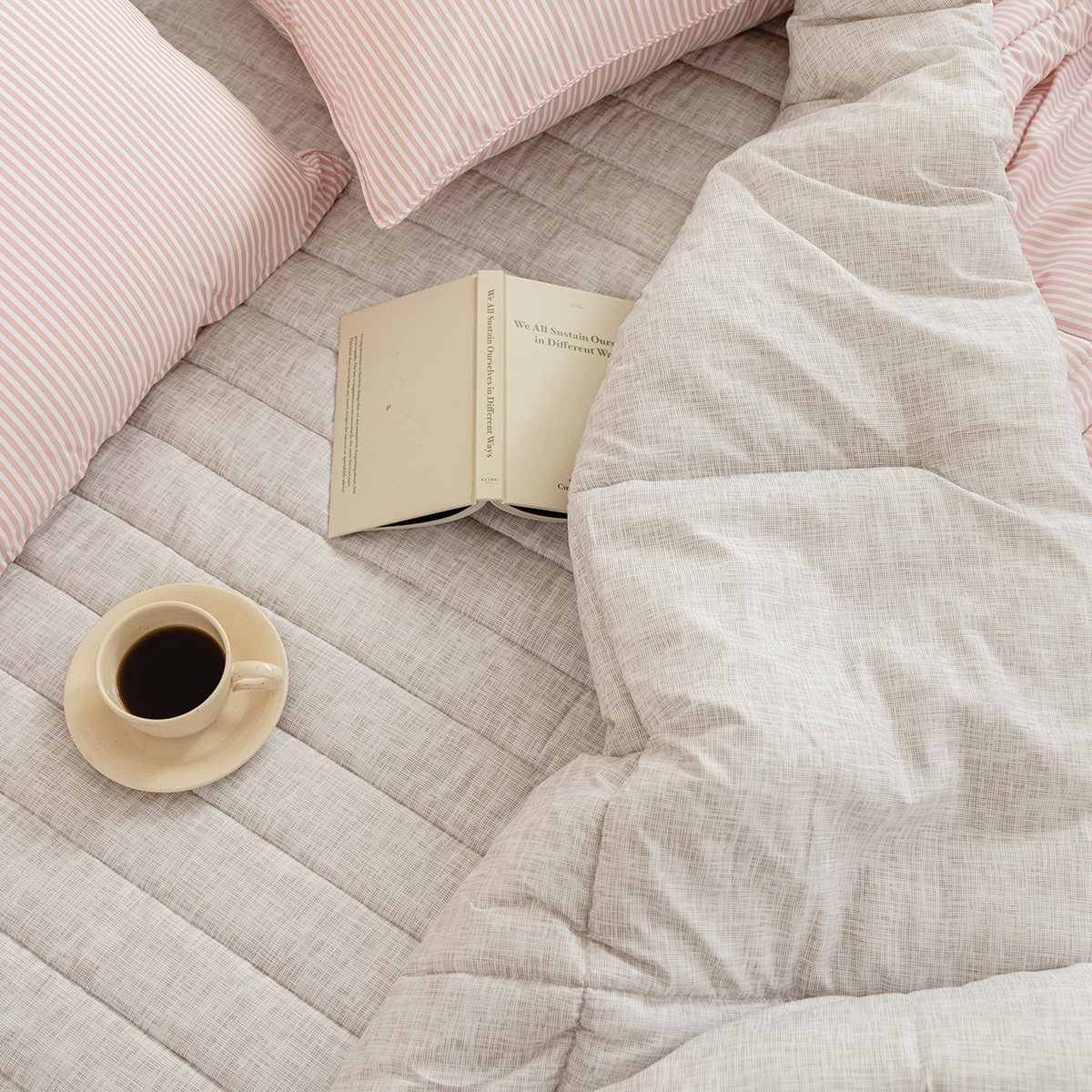 차렵이불 스트라이프 핑크 알러지케어 이불 사계절 먼지없는 침구 세트 Q