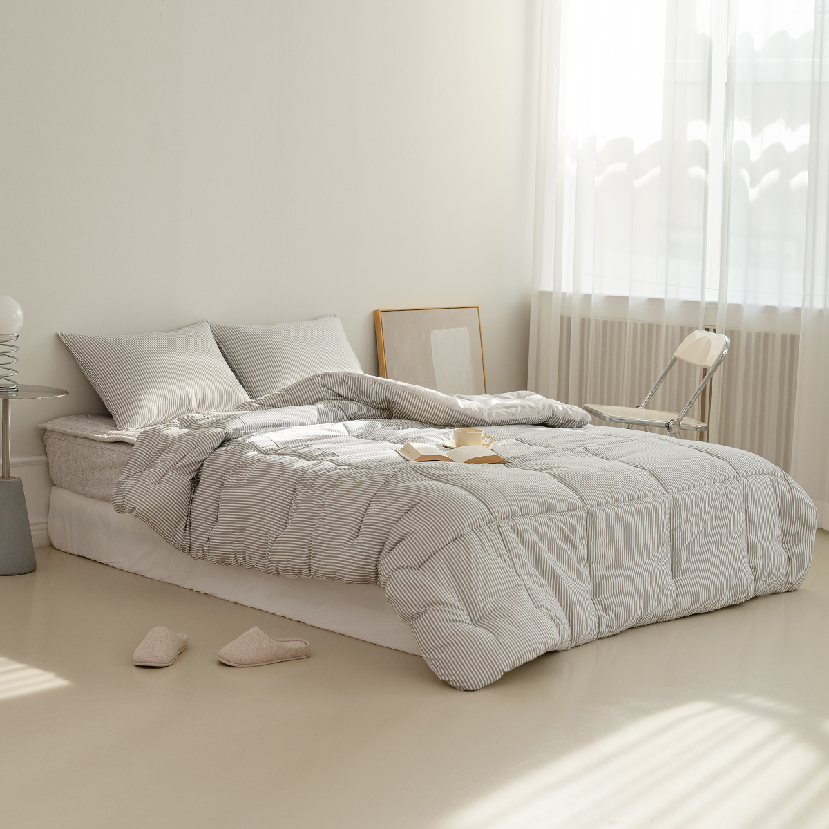 차렵이불 스트라이프 그레이 알러지케어 이불 사계절 먼지없는 침구 세트