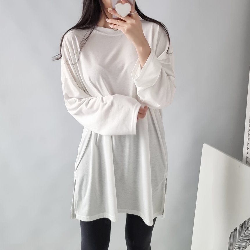 [당일발송] 실키 트임 롱 티셔츠 원피스기장 레깅스코디 총기장79 상세 이미지 5