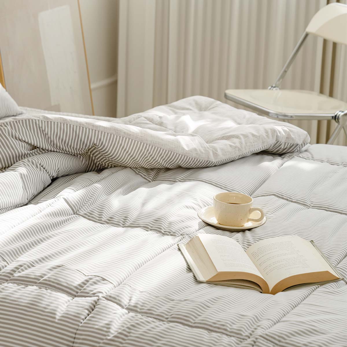차렵이불 스트라이프 그레이 알러지케어 이불 사계절 먼지없는 침구 세트