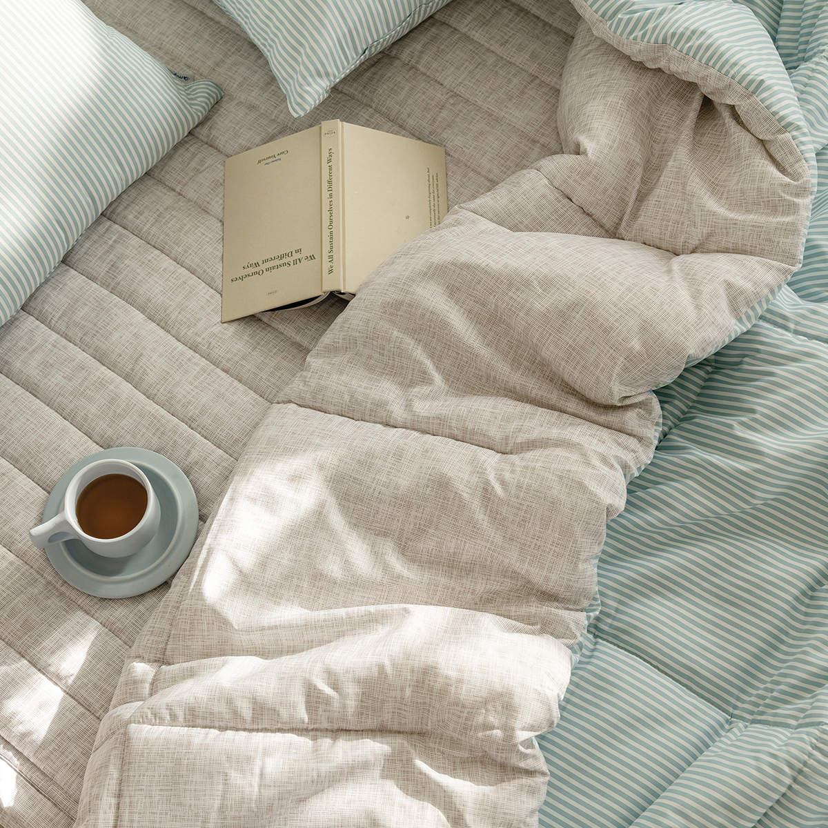 차렵이불 스트라이프 블루 알러지케어 이불 사계절 먼지없는 침구 세트 Q