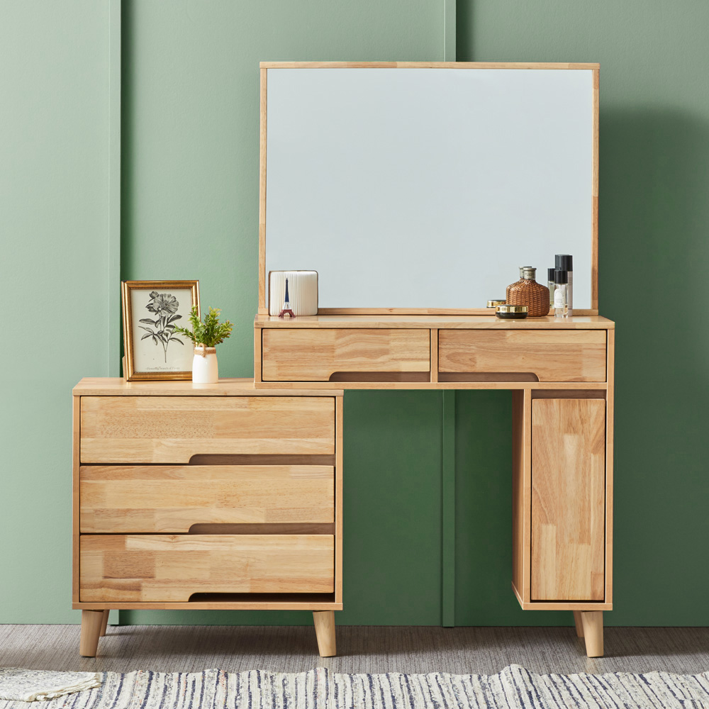 엘레나 확장형 수납 원목 화장대 서랍장 브라운