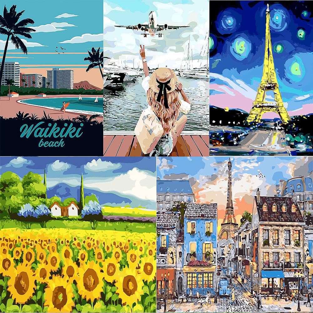 DIY 명화그리기 유화그리기 그림 색칠하기 세트 해바라기 풍경화 동물 캔버스 백드롭페인팅