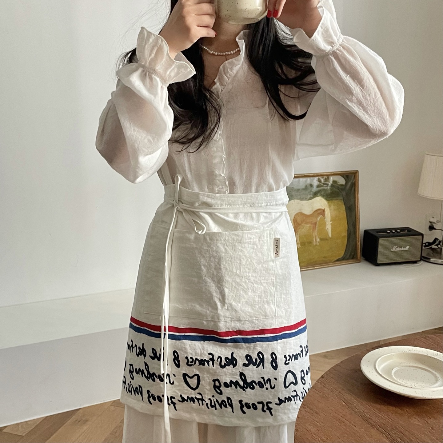 아미앙스 앞치마 예쁜 카페 하프 레터링 에이프런 - 상세 이미지 3