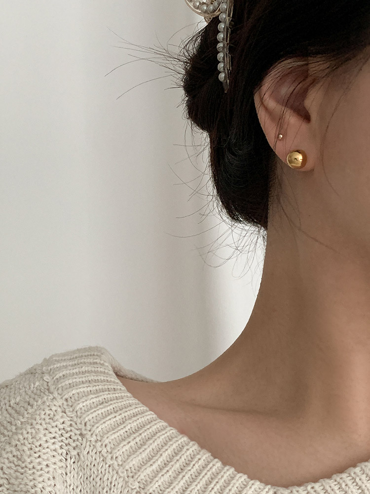 셀프러브 볼륨 은 볼 이어링 - 925 실버 할로우 가벼운 침 귀걸이 8,12mm - 메인 이미지