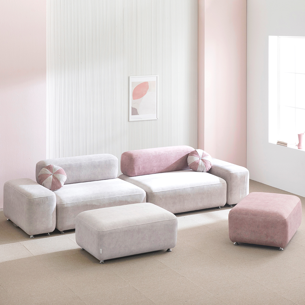 (희망일배송) 몽쉘 모듈형 기능성 조야 패브릭 소파 핑크믹스, 2인용