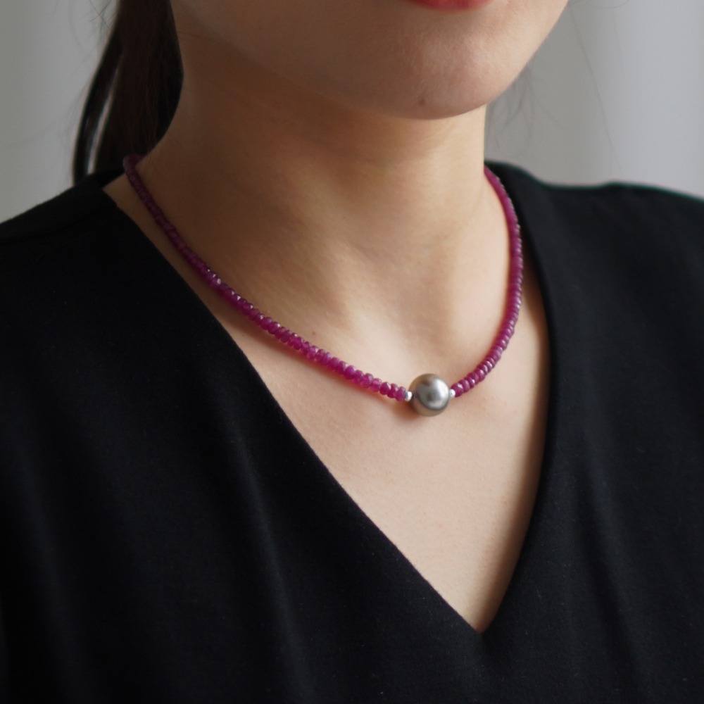 14k 타히티 흑진주 목걸이 10mm 천연루비 NB03 - 메인 이미지