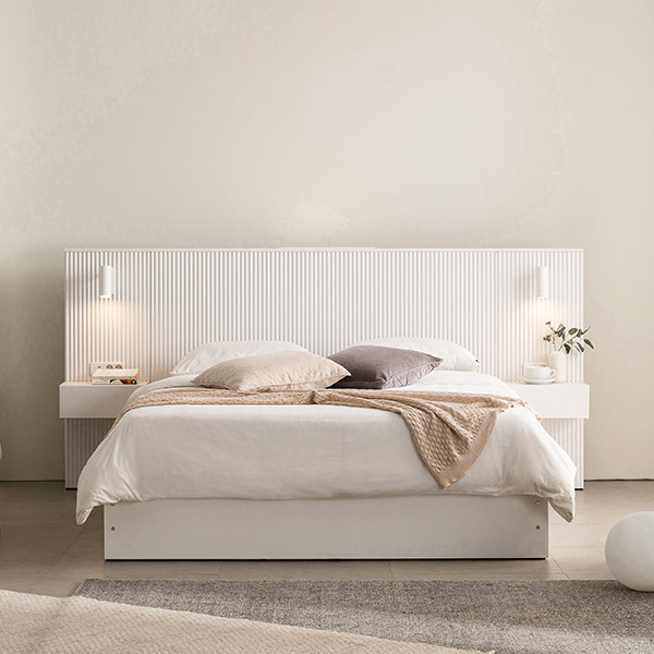 스칸디아 에센셜 템바보드 LED 조명 호텔 수납침대+협탁 1EA / 매트리스 제외 Q/K