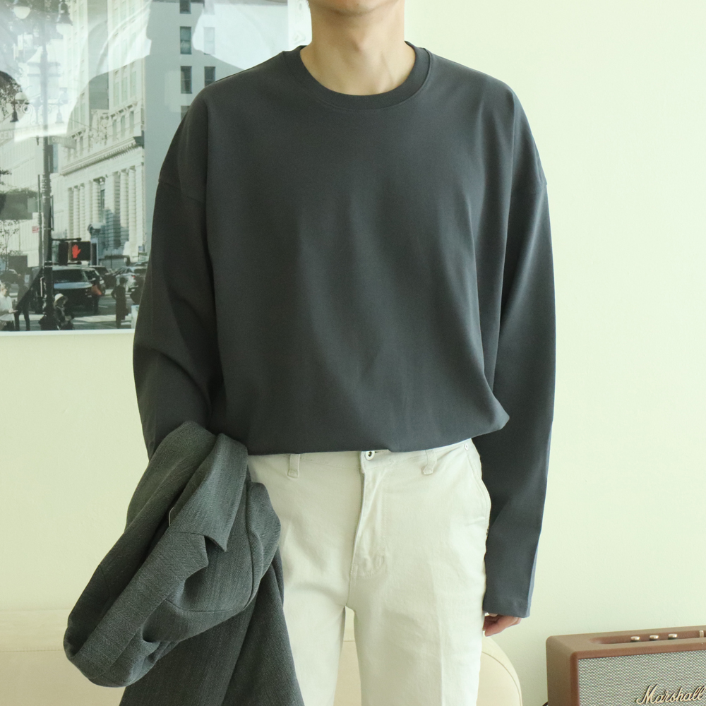 남자긴팔티셔츠 빅사이즈 오버핏 이너 레이어드티 이미지 3