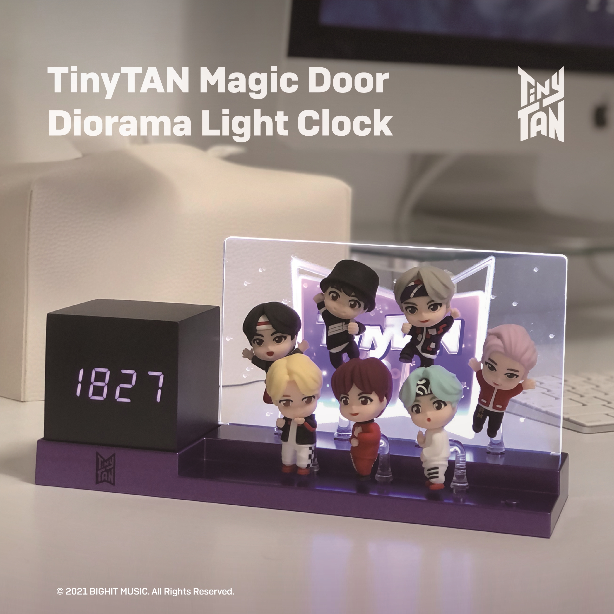 BTS 타이니탄 피규어 LED 탁상 시계 알람 디지털 무드등 조명 디오라마 - 상세 이미지 2