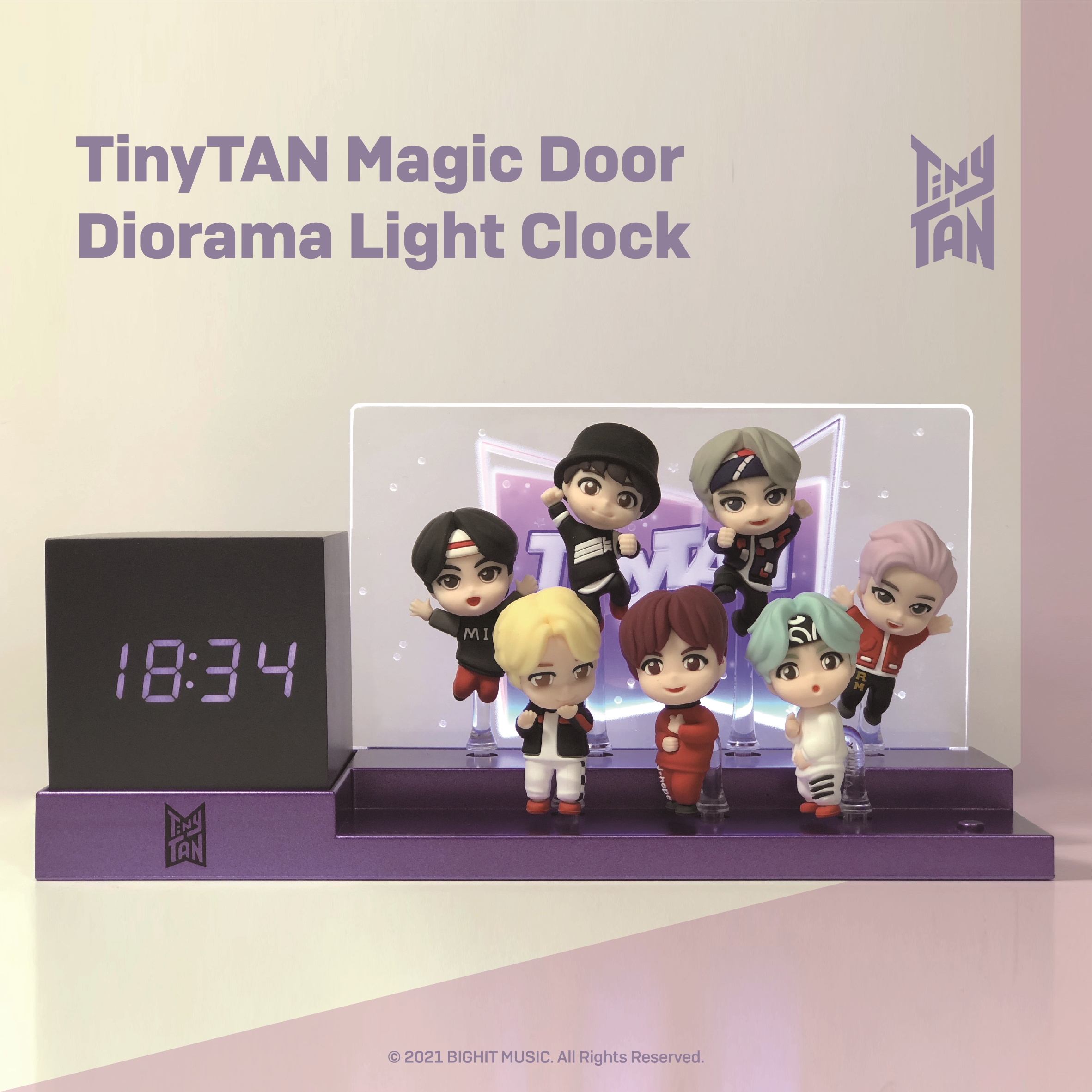 BTS 타이니탄 피규어 LED 탁상 시계 알람 디지털 무드등 조명 디오라마 - 상세 이미지 3