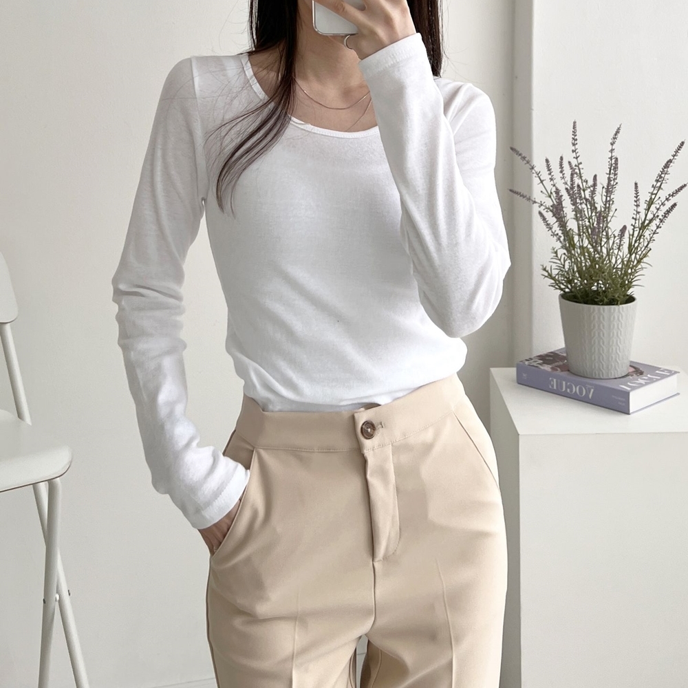 레이어드 여성 유넥 슬림 긴팔 티셔츠 기모선택 - 상품 이미지