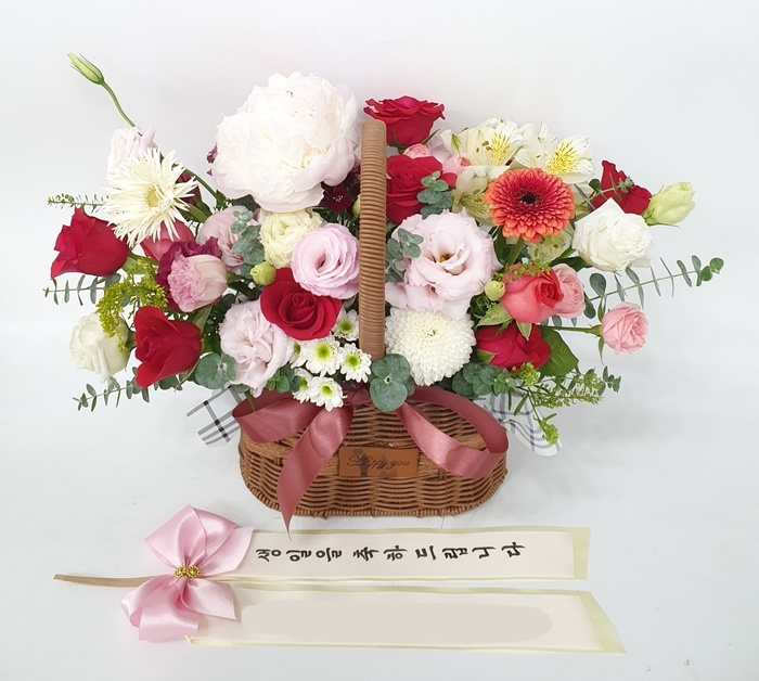 레드&핑크 꽃바구니 환갑 출산 칠순 팔순 축하 생일 선물 꽃다발 꽃배달 전국당일배송 - 상품 이미지