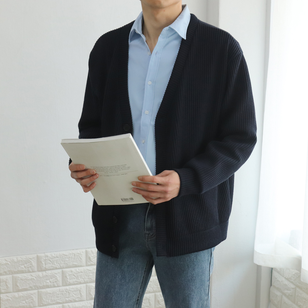 남자오버핏가디건 골지 커플 공용 가디건 이미지 3