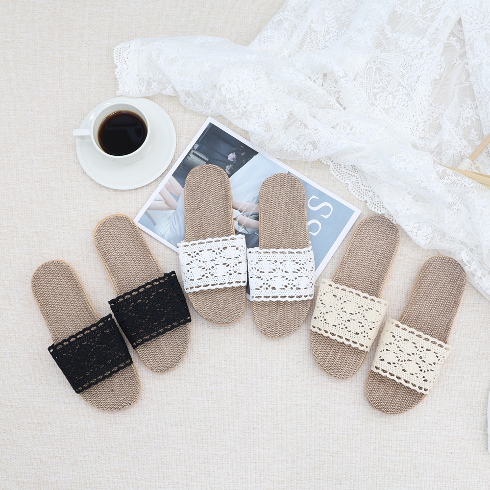 여성 여름슬리퍼 발편한 왕골 라탄 슬리퍼 실내화 코사지 포인트 레드