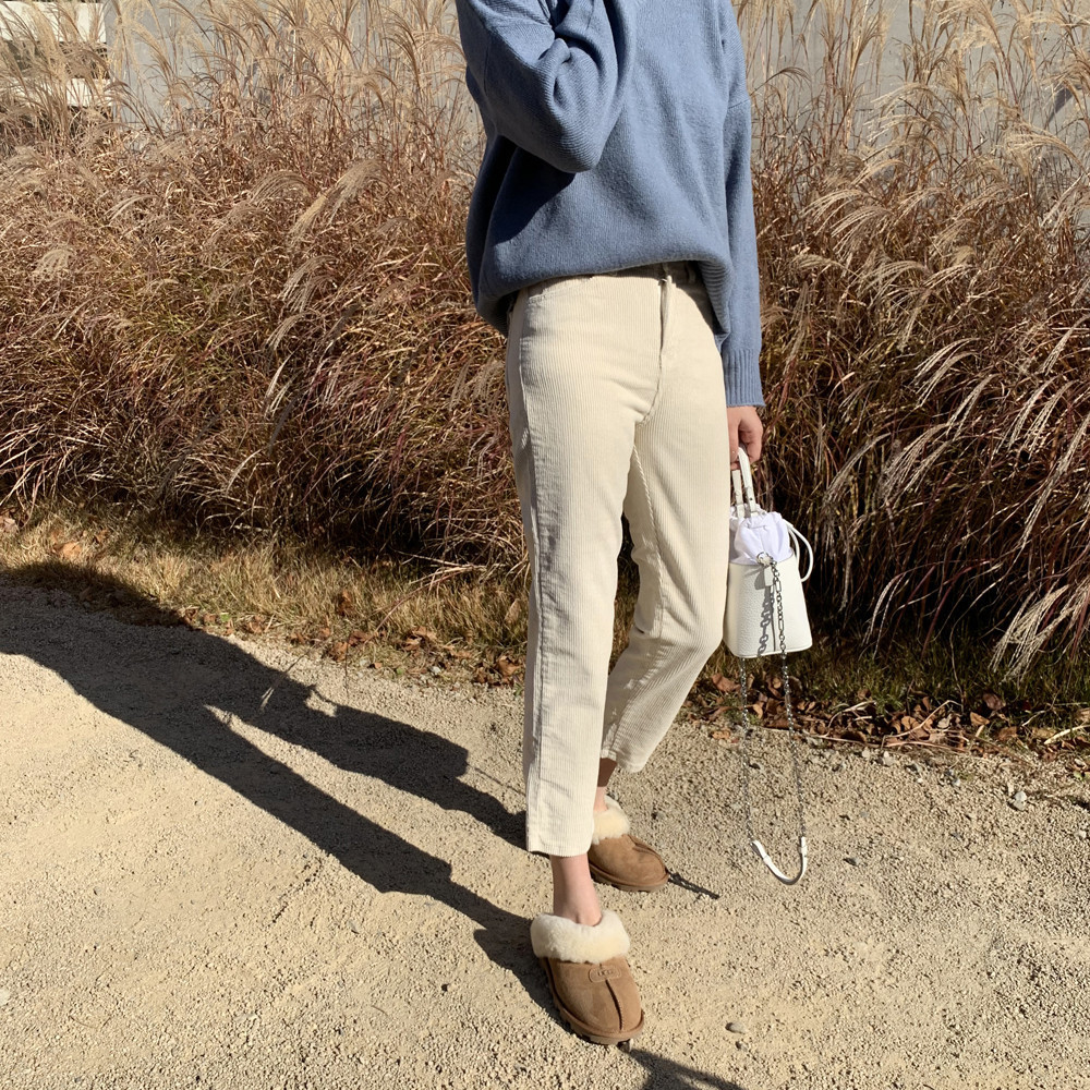 하이웨스트 여성 코듀로이팬츠 면 일자 밴딩바지 골지 키작녀바지 여자 가을 겨울팬츠 베이지 - 상세 이미지 4