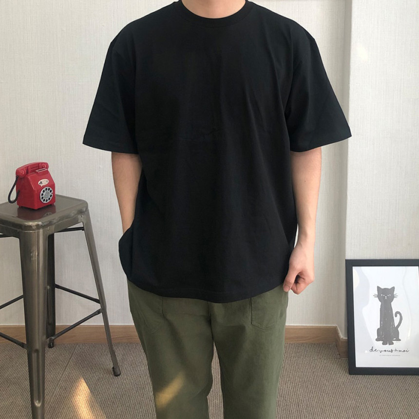 남자 오버핏 무지 반팔 티셔츠 레이어드 두꺼운 빅사이즈