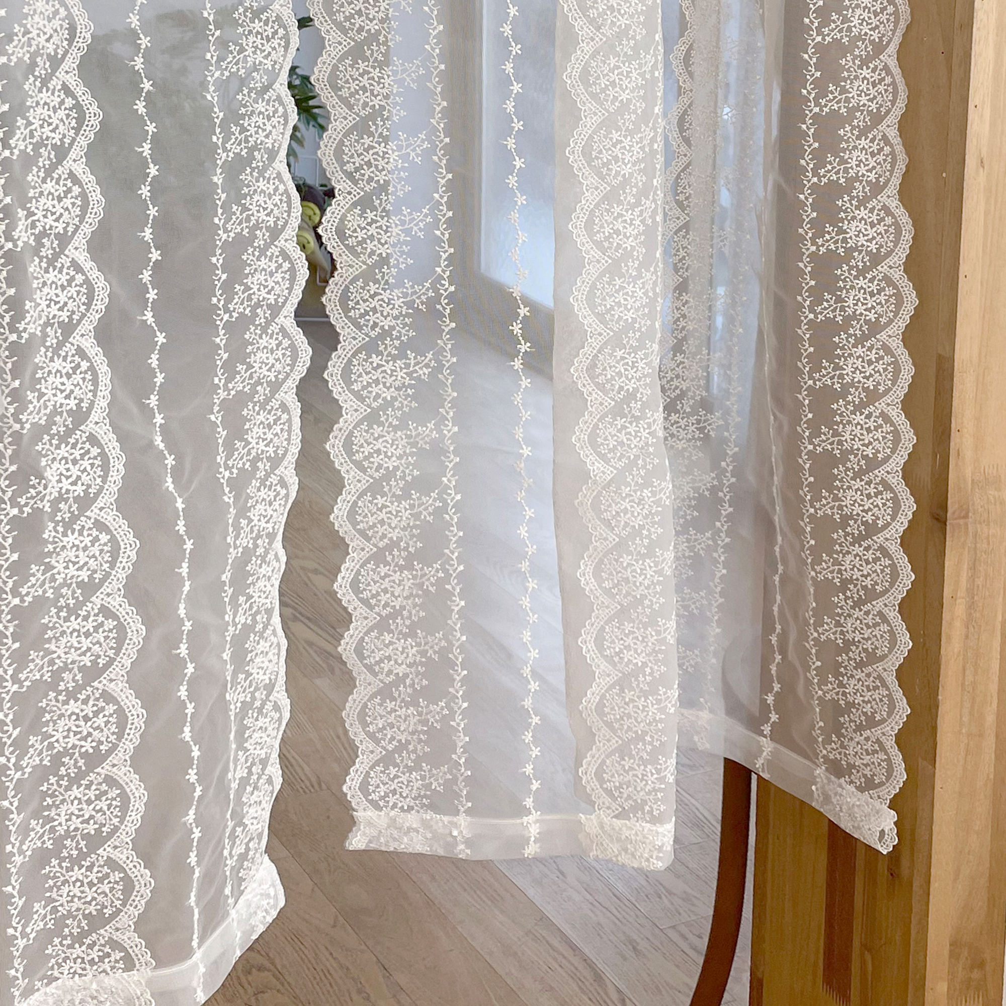 붙이는 작은창 커튼 레이스 짧은 창문 커텐 찍찍이 원룸 커튼