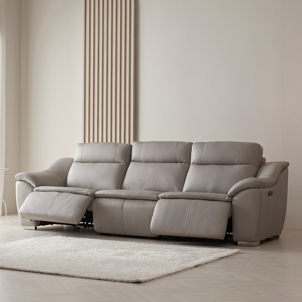 스코나 마티스 천연 황소 면피 통가죽 4인 전동 리클라이너 소파