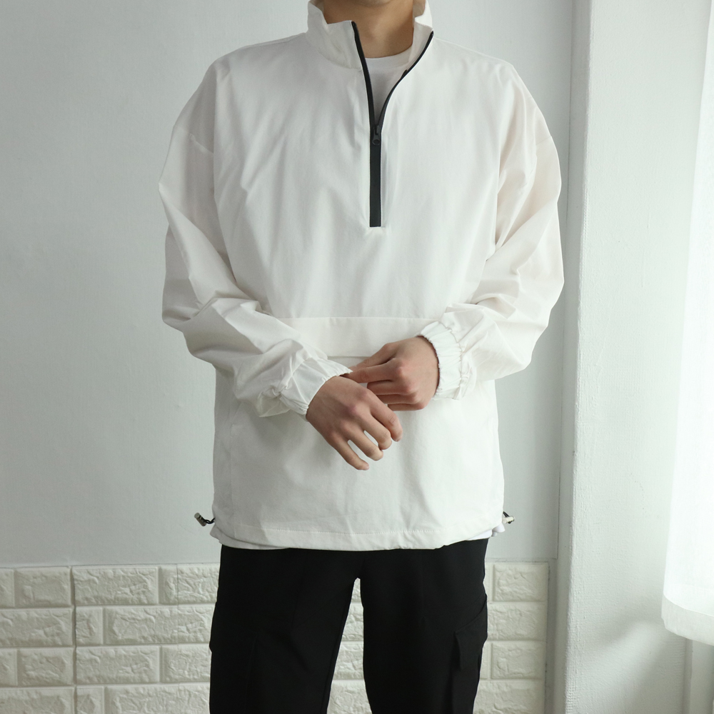 남자바람막이 오버핏 빅사이즈 반집업 아노락맨투맨 이미지 3