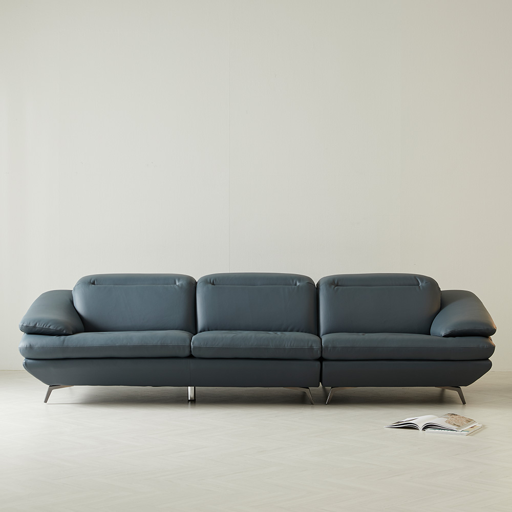 스코나 태프트 천연 황소 면피 통가죽 헤드틸팅 4인 소파 스툴미포함, 화이트그레이, 4인용