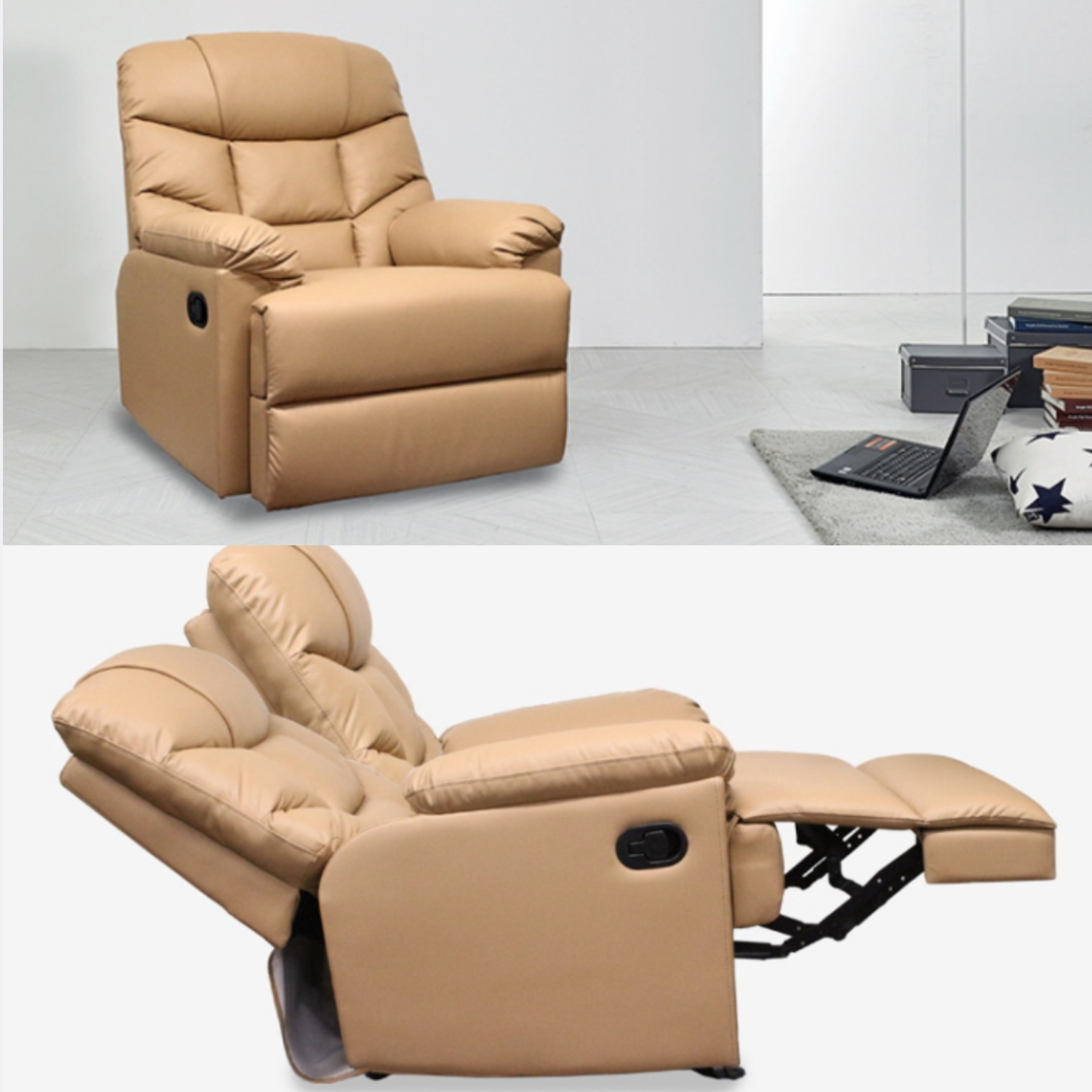 명품 1인 수동 리클라이너 소파 1인용 리클라이너 의자 가죽 리클라이너