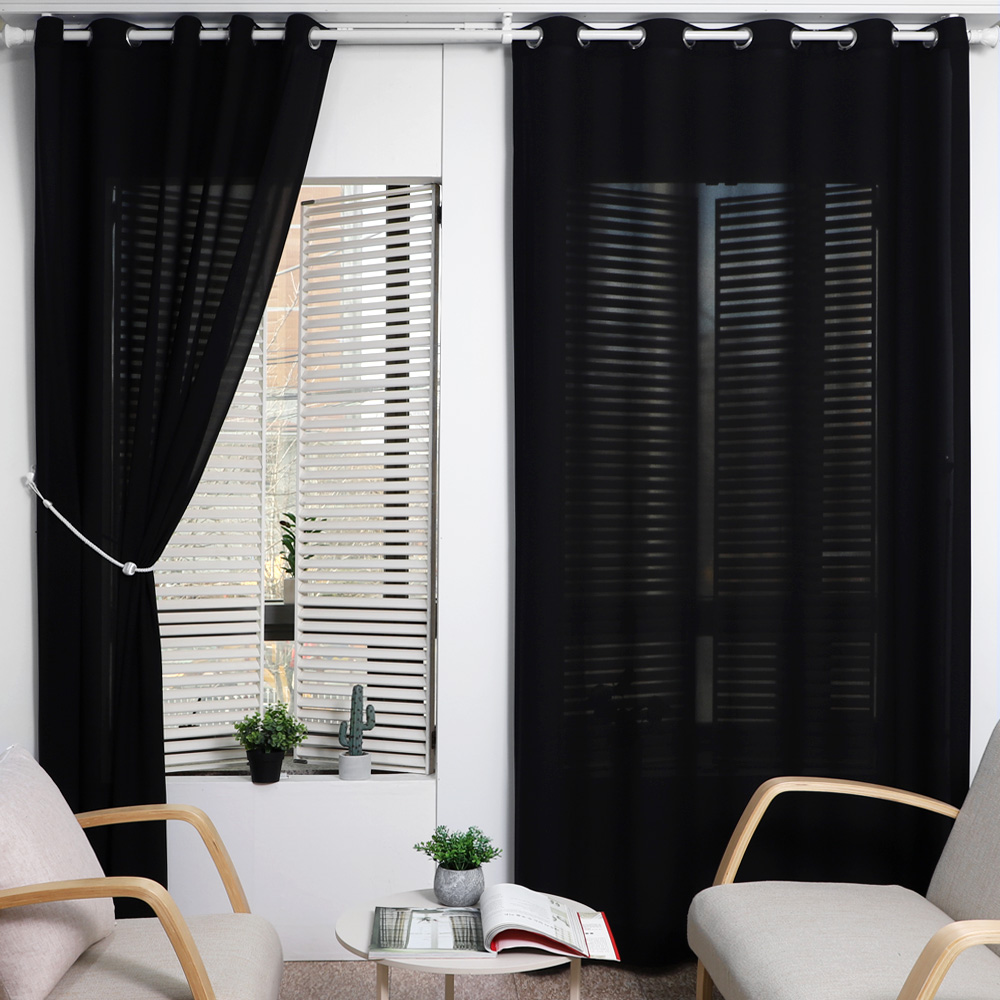 [맞춤] AMZ 쉬폰 블랙 아일렛형 (광폭 이음새 없는 국내산)-사계절용 속커튼의 품위있고 차분한 쉬폰 블랙