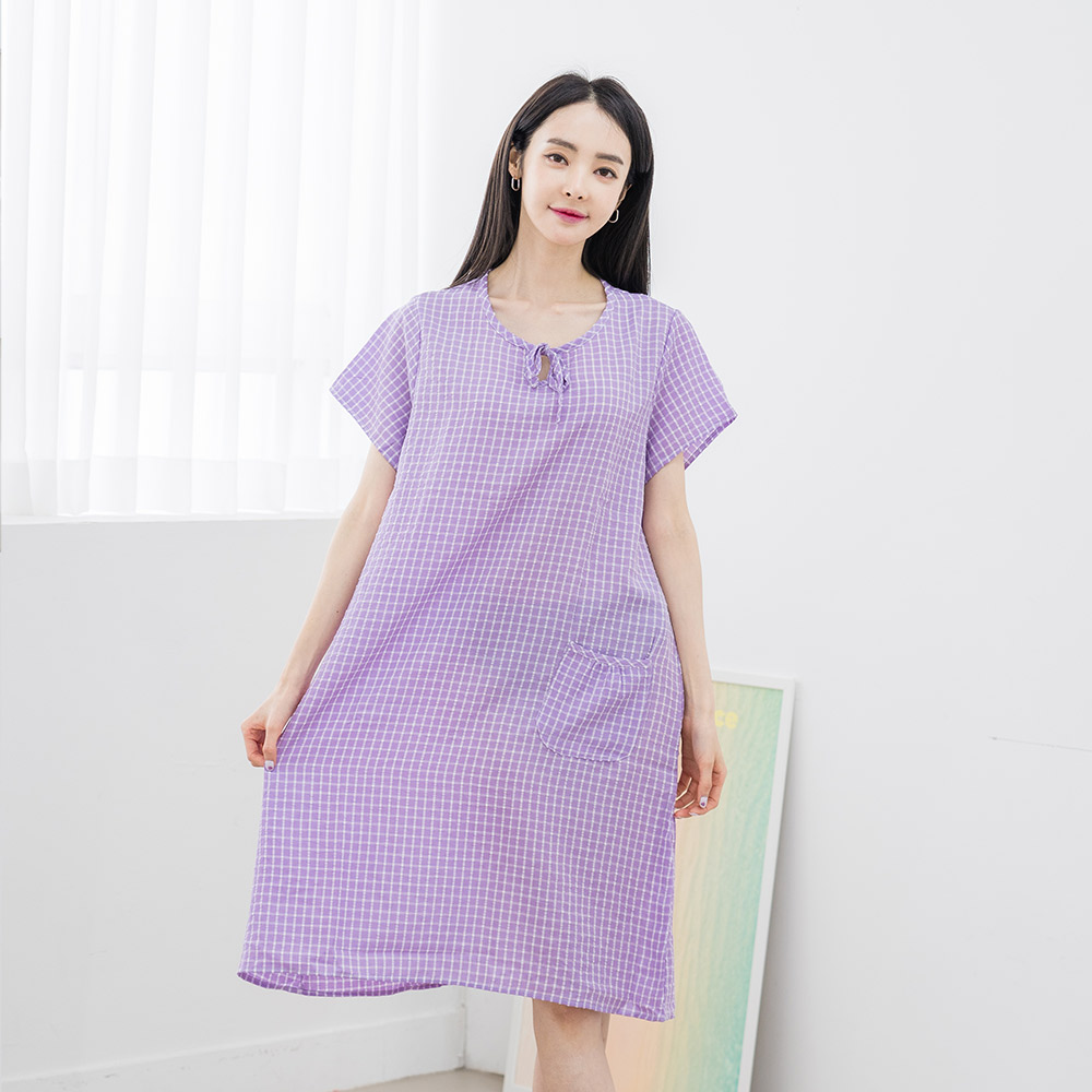 에이원 여성잠옷 쿨 엠보 반팔 원피스 홈웨어 잠옷 - 상세 이미지 2