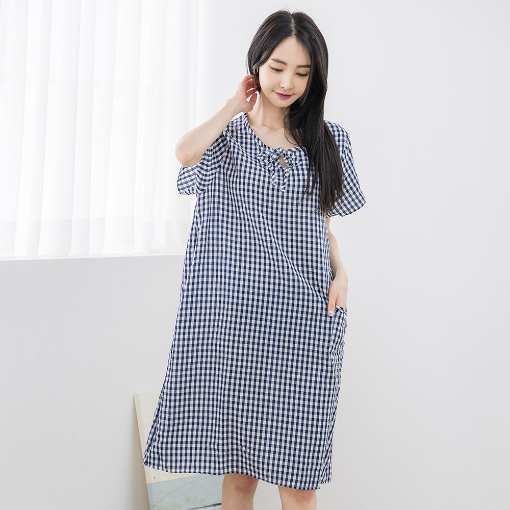 에이원 여성잠옷 쿨 엠보 반팔 원피스 홈웨어 잠옷 - 상세 이미지 5