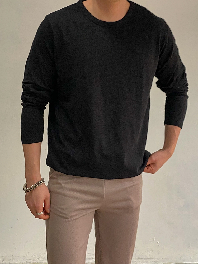 남자라운드티 슬라브 루즈핏 긴팔 티셔츠 이미지 4
