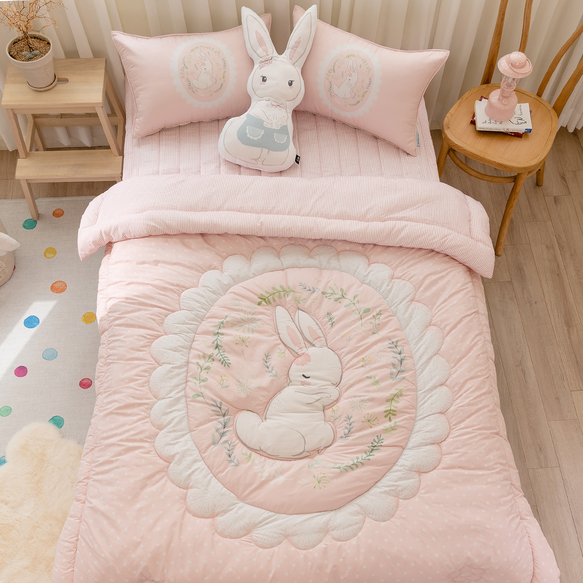 키즈 알러지케어 간절기 손자수 차렵이불 패드세트 앤래빗 (토끼), S.SS(싱글.슈퍼싱글겸용)