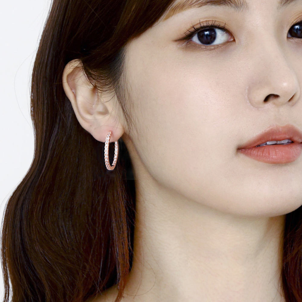 고급스러운 양면 파베 큐빅 테니스 링귀걸이 - 상세 이미지 2