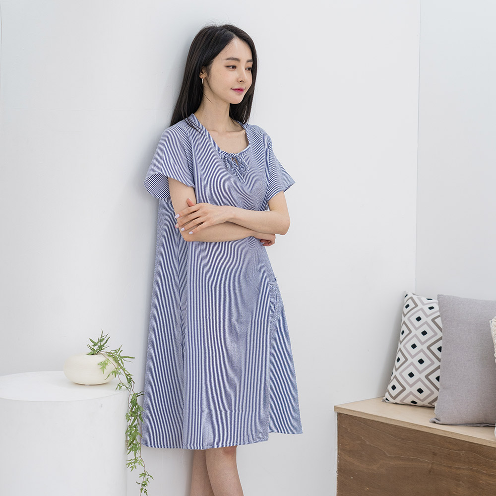 에이원 여성잠옷 쿨 엠보 반팔 원피스 홈웨어 잠옷 - 상세 이미지 3