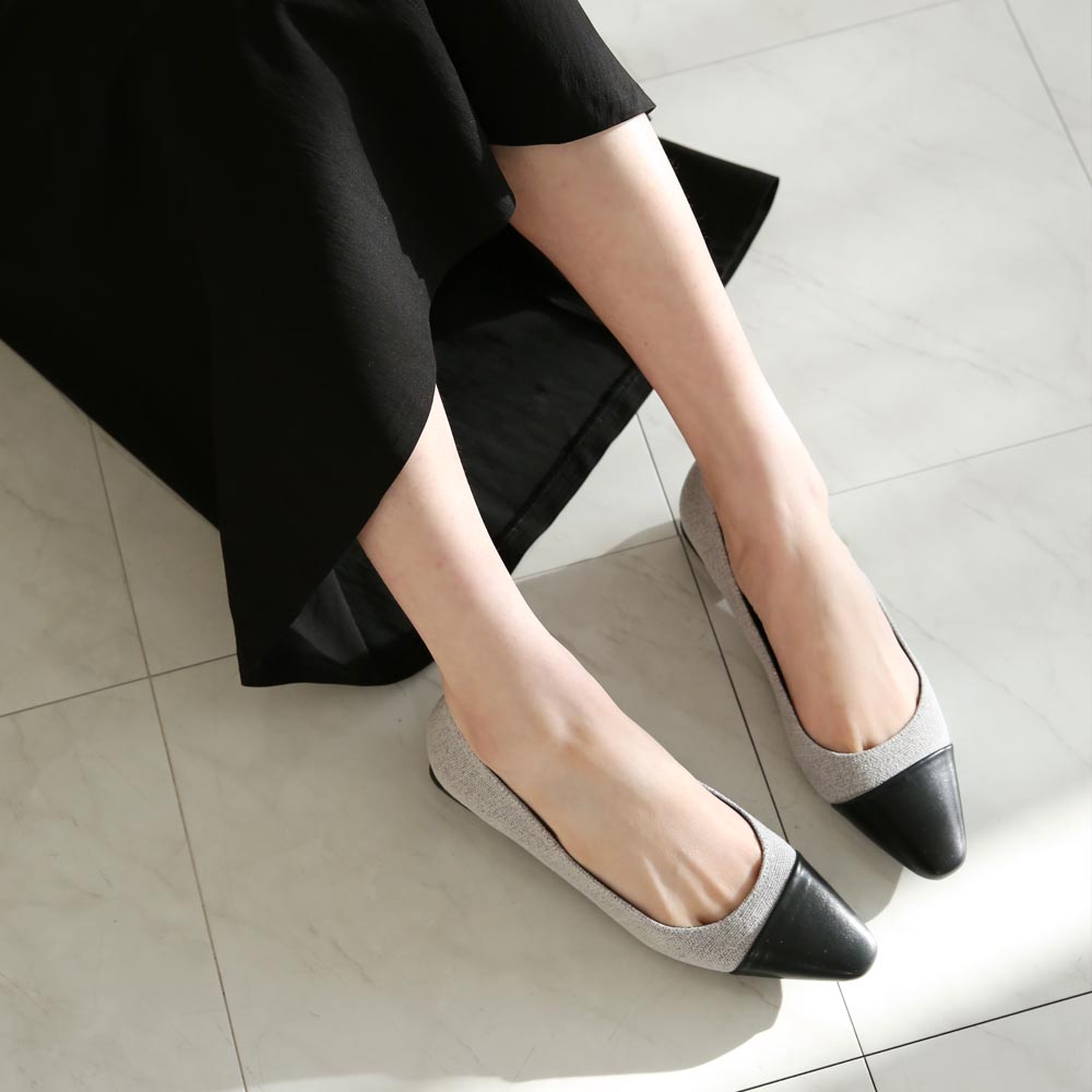 발편한플랫 린넨 스틸레토 투톤 여성플랫슈즈