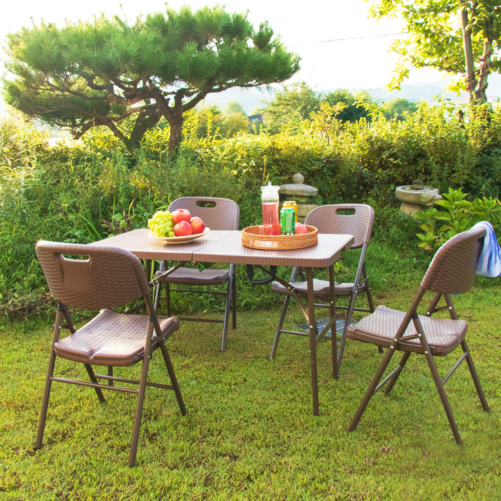 카라멜라탄 야외 접이식 2단 테이블 120+의자 4개 세트