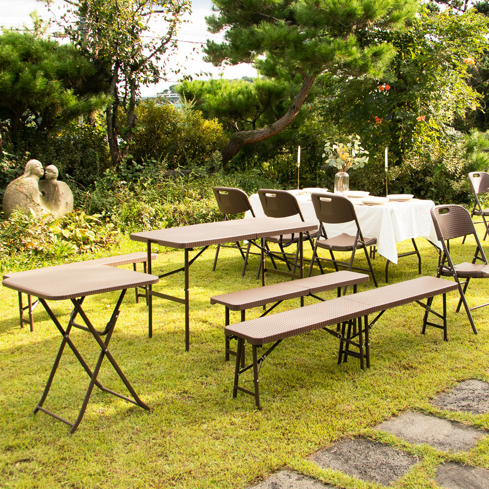 가든테일스 6인용 접이식 브로몰딩 야외테이블세트 라탄 디자인 테라스 카페 정원 야외테이블