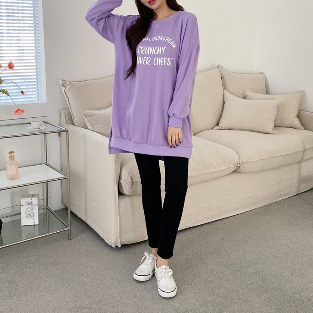 롱티셔츠 언발 레터링 루즈핏 옆트임 긴팔 맨투맨 티셔츠 - 상품 이미지