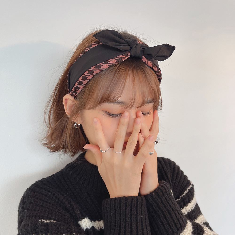 핑크 블랙포인트 체크 리본머리띠 넓은헤어밴드 이미지 6