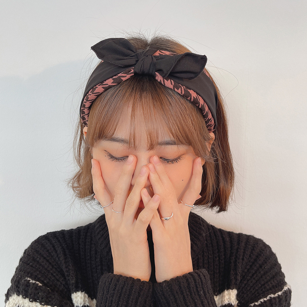 핑크 블랙포인트 체크 리본머리띠 넓은헤어밴드 - 상품 이미지