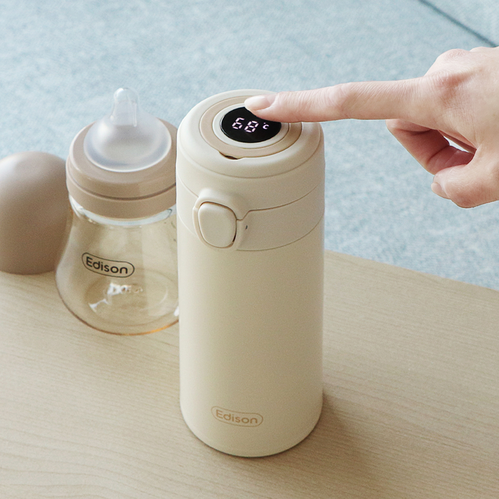 에디슨 LED 온도표시 신생아 아기 분유 보온병 보온 텀블러 물병 350ml 베이지 제품 이미지