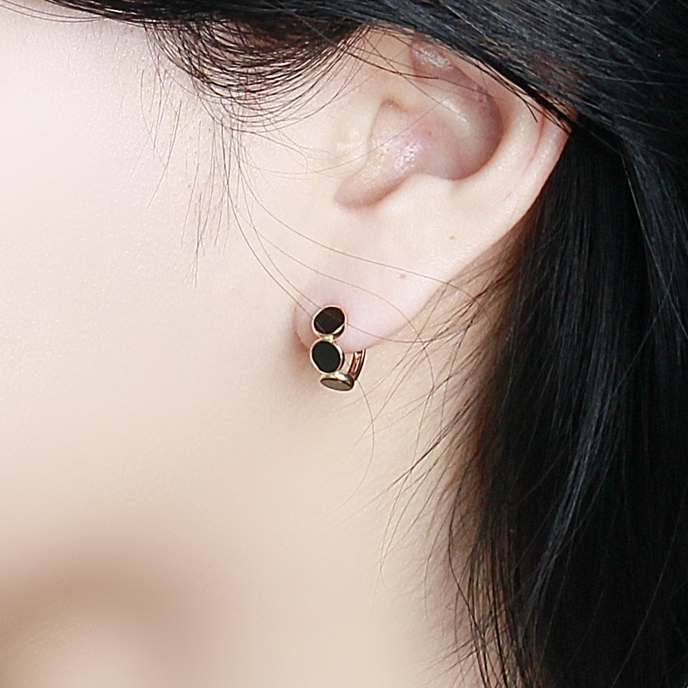 14K 블랙 오닉스 트리플 원터치 귀걸이 원석 링 데일리 금 골드 여자 친구 선물 이미지 7
