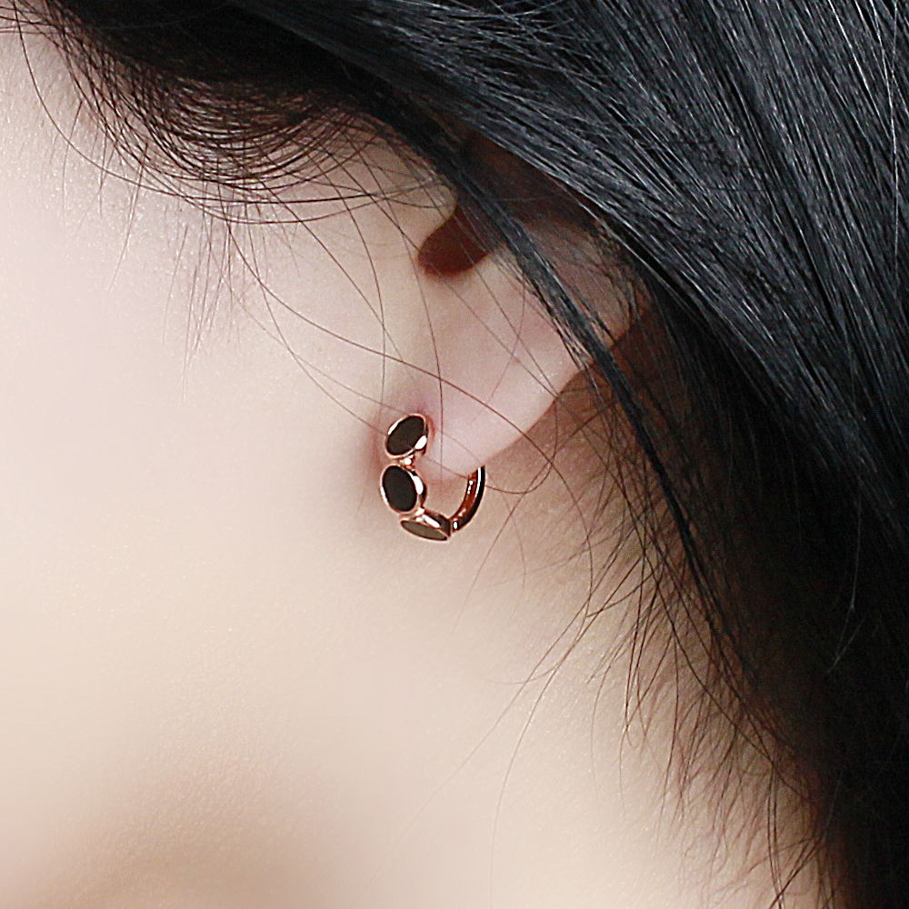14K 블랙 오닉스 트리플 원터치 귀걸이 원석 링 데일리 금 골드 여자 친구 선물 이미지 8
