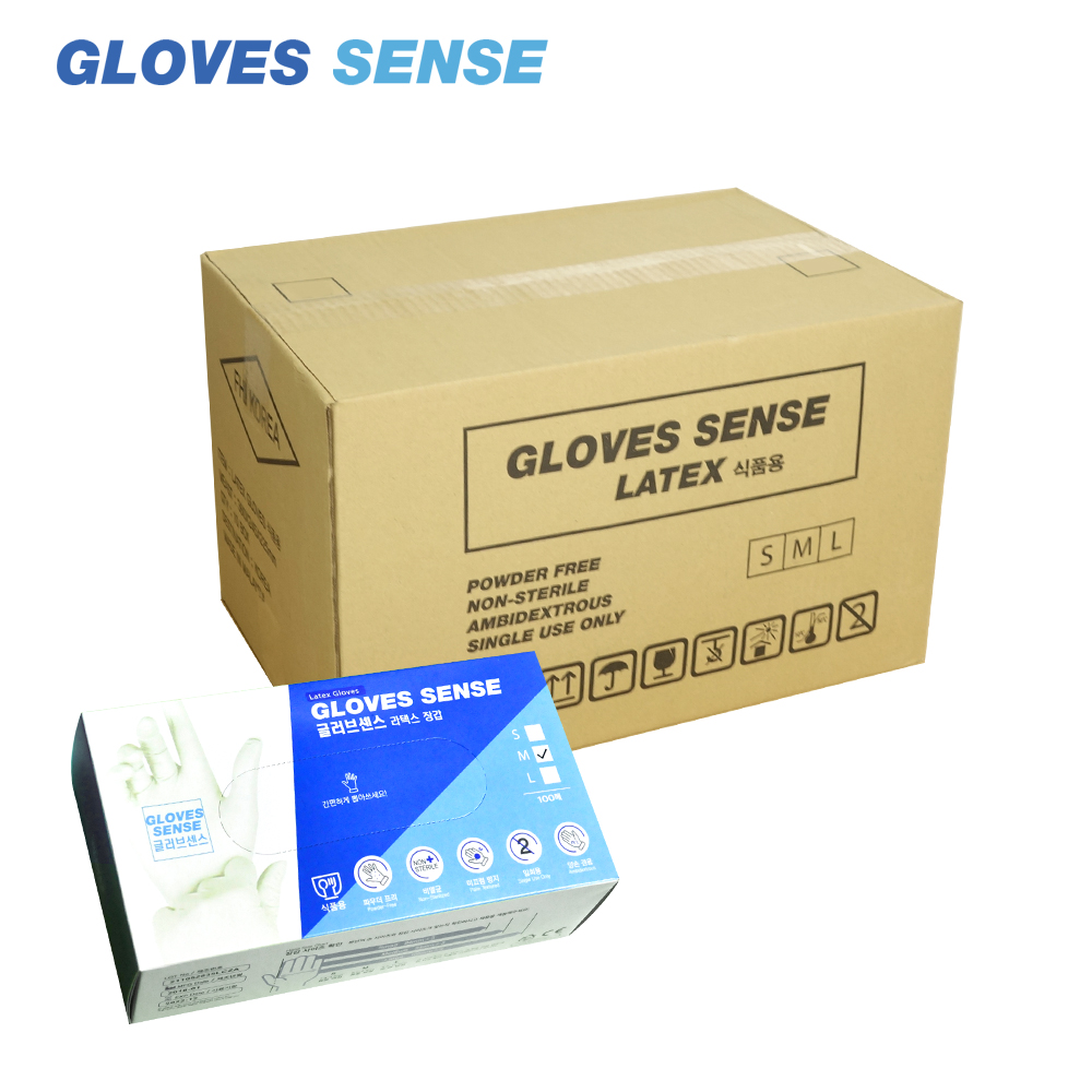 글러브센스 라텍스장갑 100매 x 10박스 식품 요리용 일회용장갑
