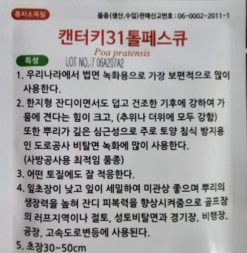 다농 씨앗 캔터키 31톨페스큐(잔디씨) 20g 2022 새상품 : 기타씨앗 - 엑스플랜트